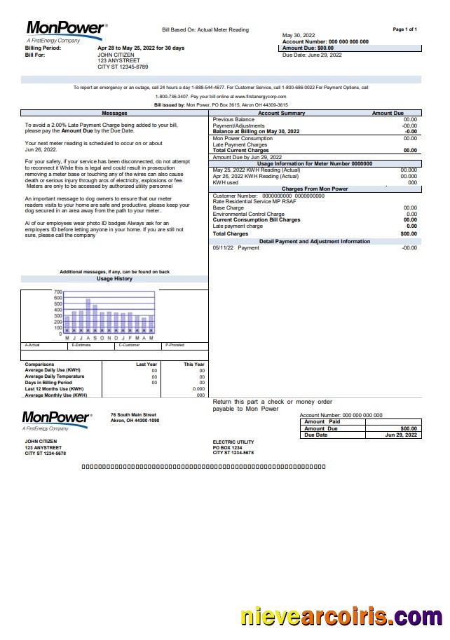 USA Mon Power utility bill